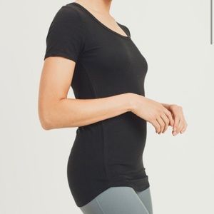 New Short Sleeve Shirt Top Ribbed Curved Hem Scoop